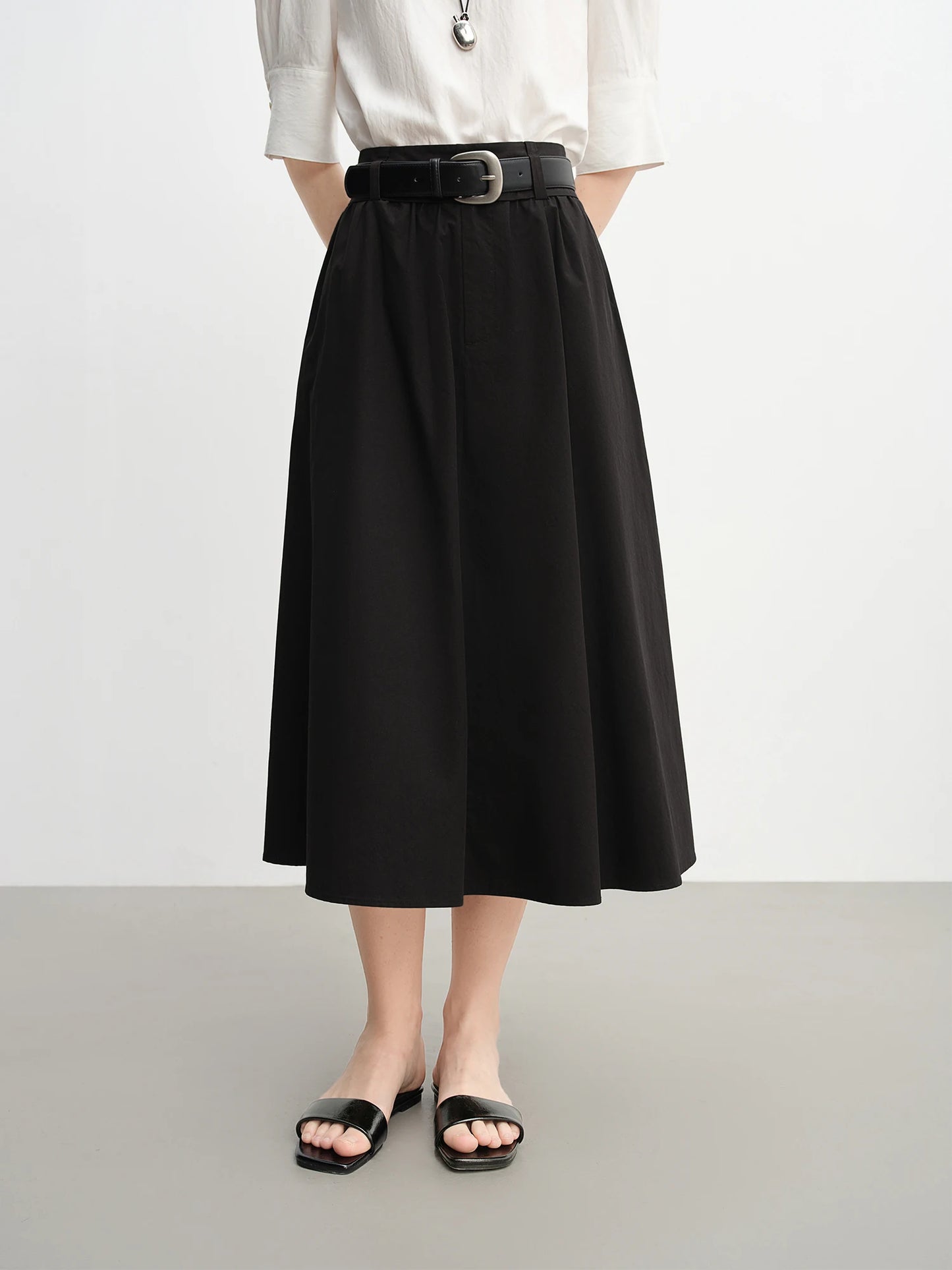 Women's Autumn Clothing Set - Long Sleeve Shirt & A-Line Skirt with V-Neck Top