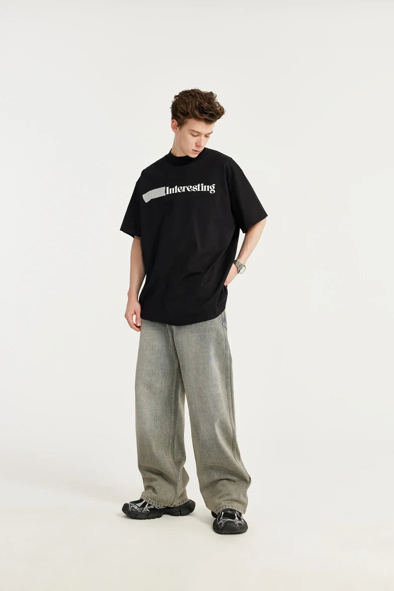 Unisex Retro Washed Jeans Stretch Straight Leg Denim Trousers
