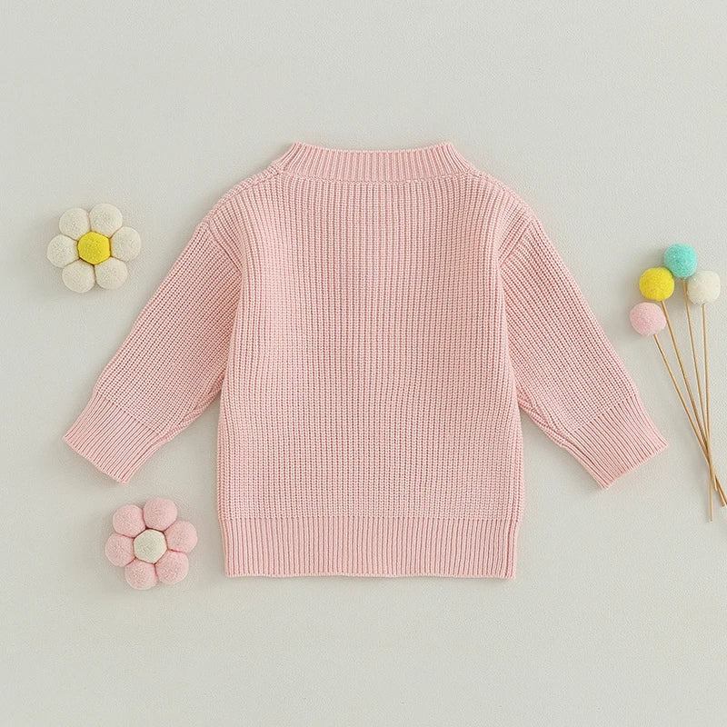 Toddler Girl's Sweater - Letter Embroidery Long Sleeve Crew Neck Pullover
