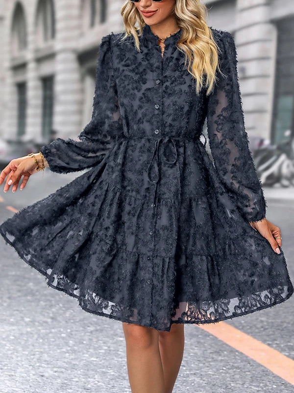 Autumn Winter Fashion - Elegant V-neck Chiffon Dress