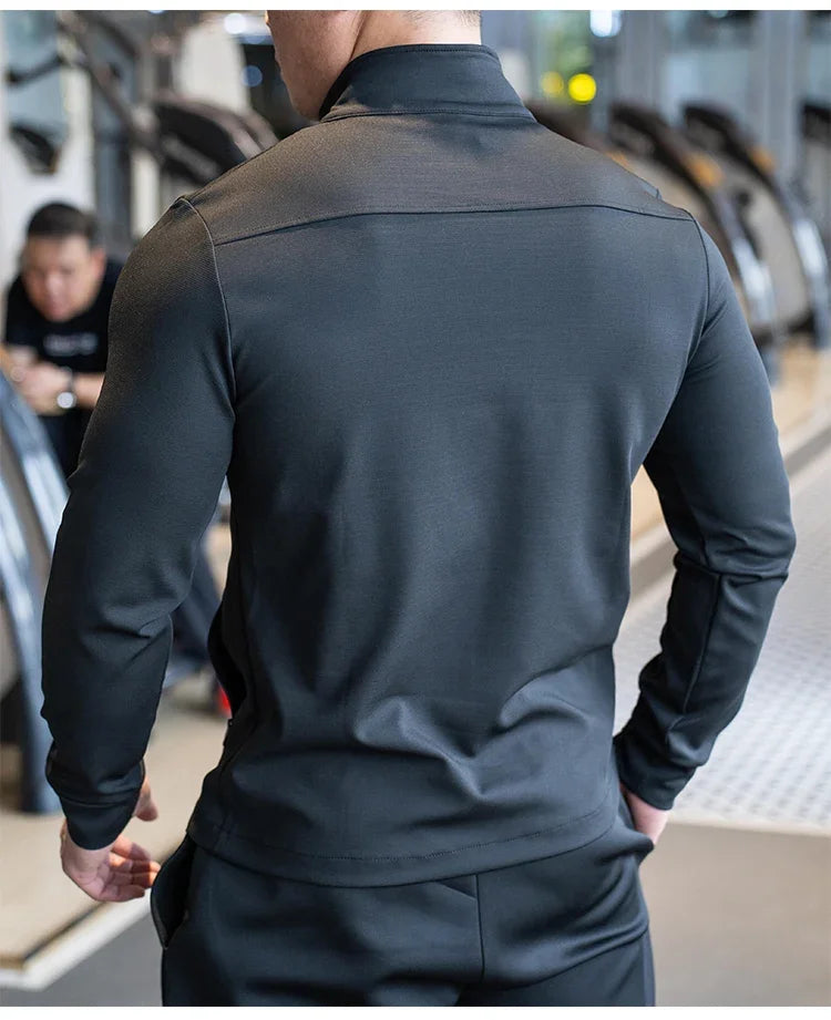 Men's Gym Fitness Running Sport Jacket Outdoor Workout Training Zipped Long Sleeve Shirt