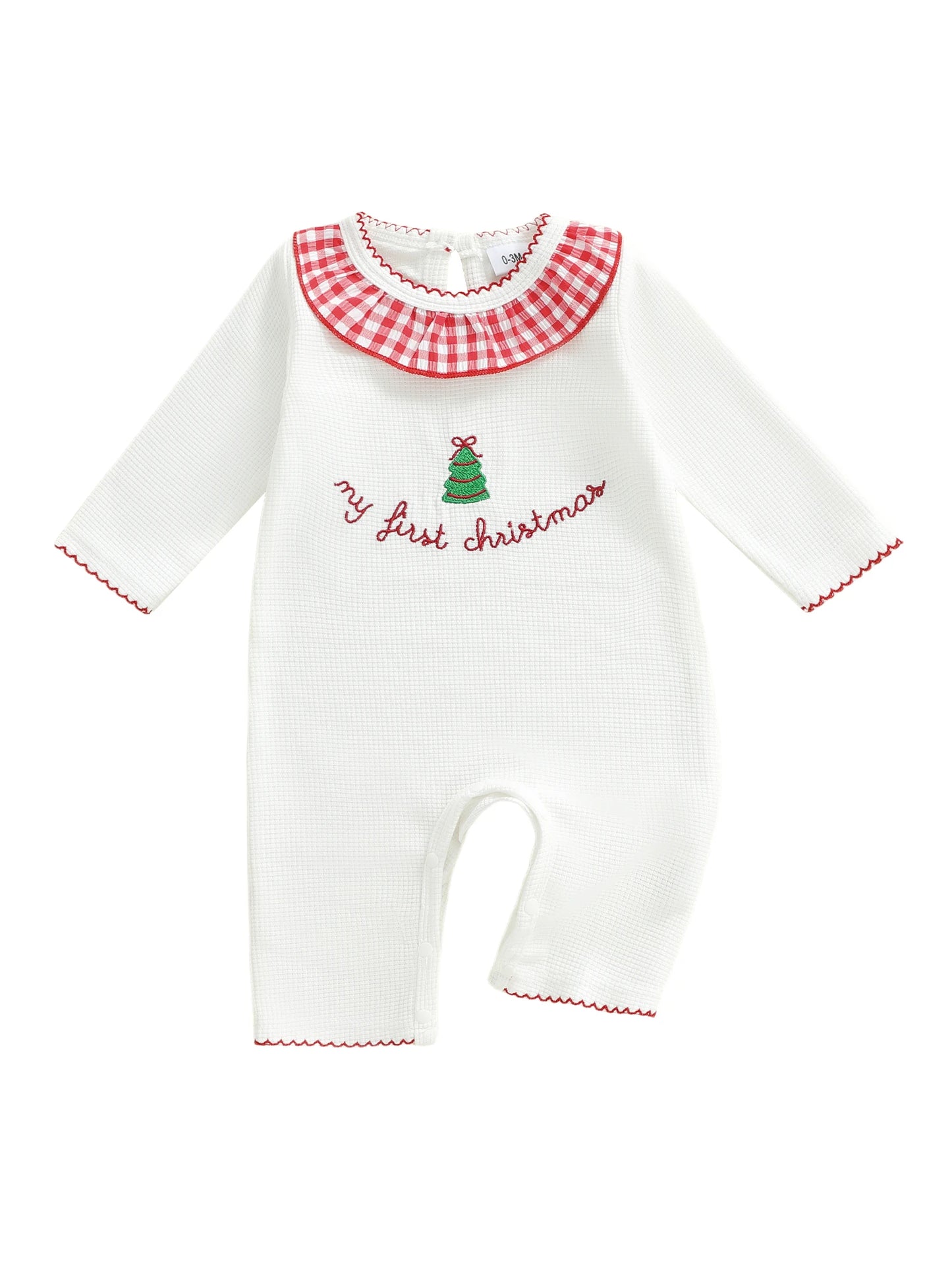 Baby Christmas Tree Embroidered Plaid Romper (0-6M)