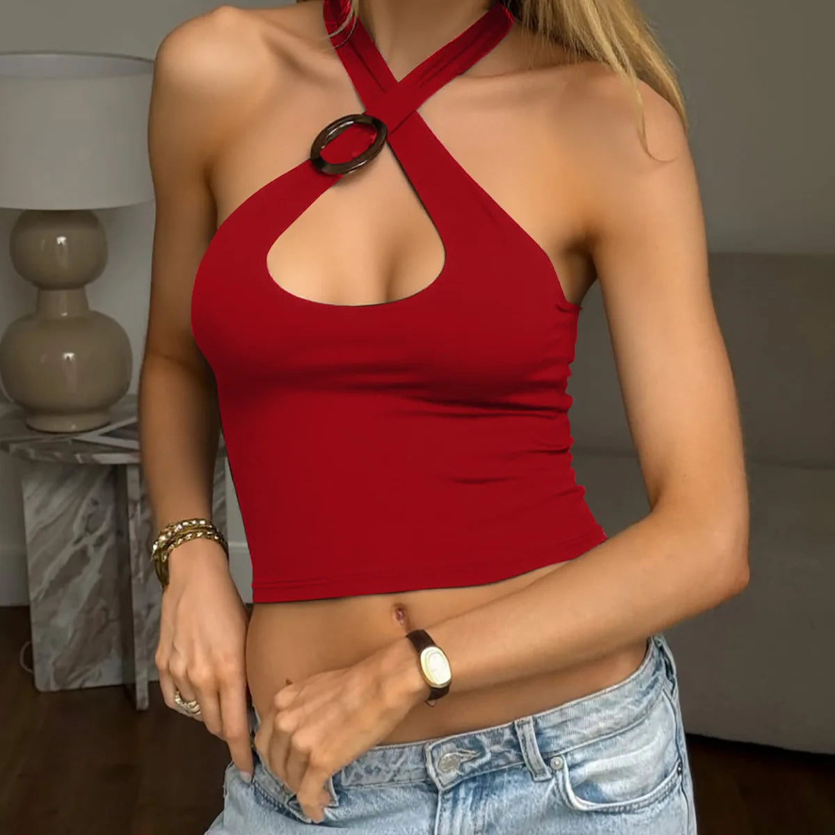 Women's Summer Crossed Ties Crop Top Backless Tank Top Vest