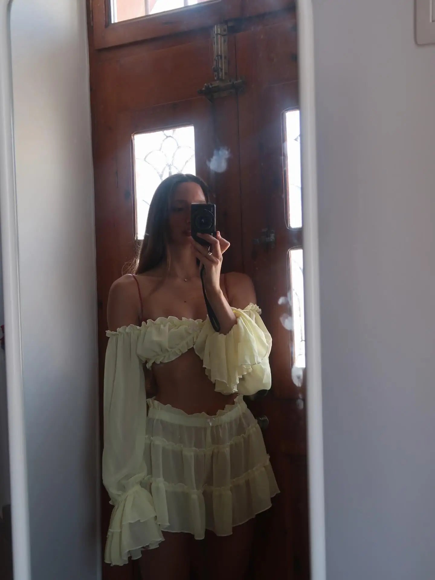 Women's Ruffle Beach Cover Up Dress - Long Sleeve High Waist Bandage Beachwear