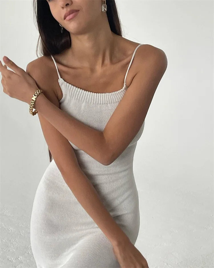 Women's Backless Bandage Knitted Sleeveless Slip Dress