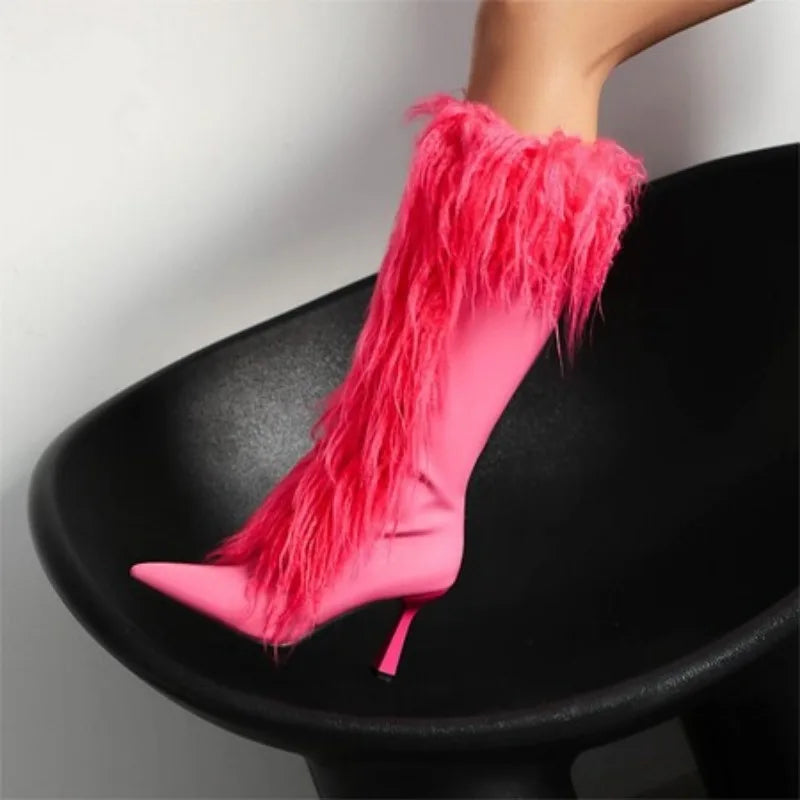 Women's Pointed Patent Leather Knee High Side Zipper High Heel Boots