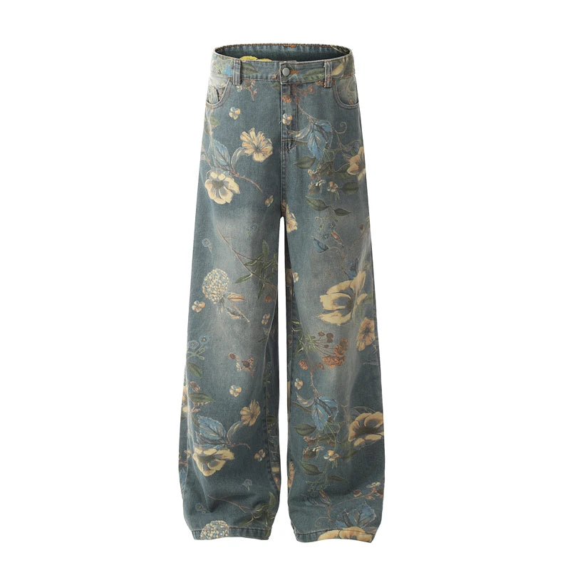 Men's Floral Print Jeans