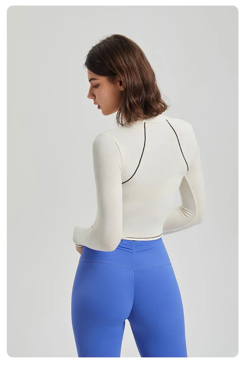 Women's Long Sleeve Yoga Shirt Striped Slim Fit Gym Running Top Round Neck Blouse Breathable Soft Workout Sportswear