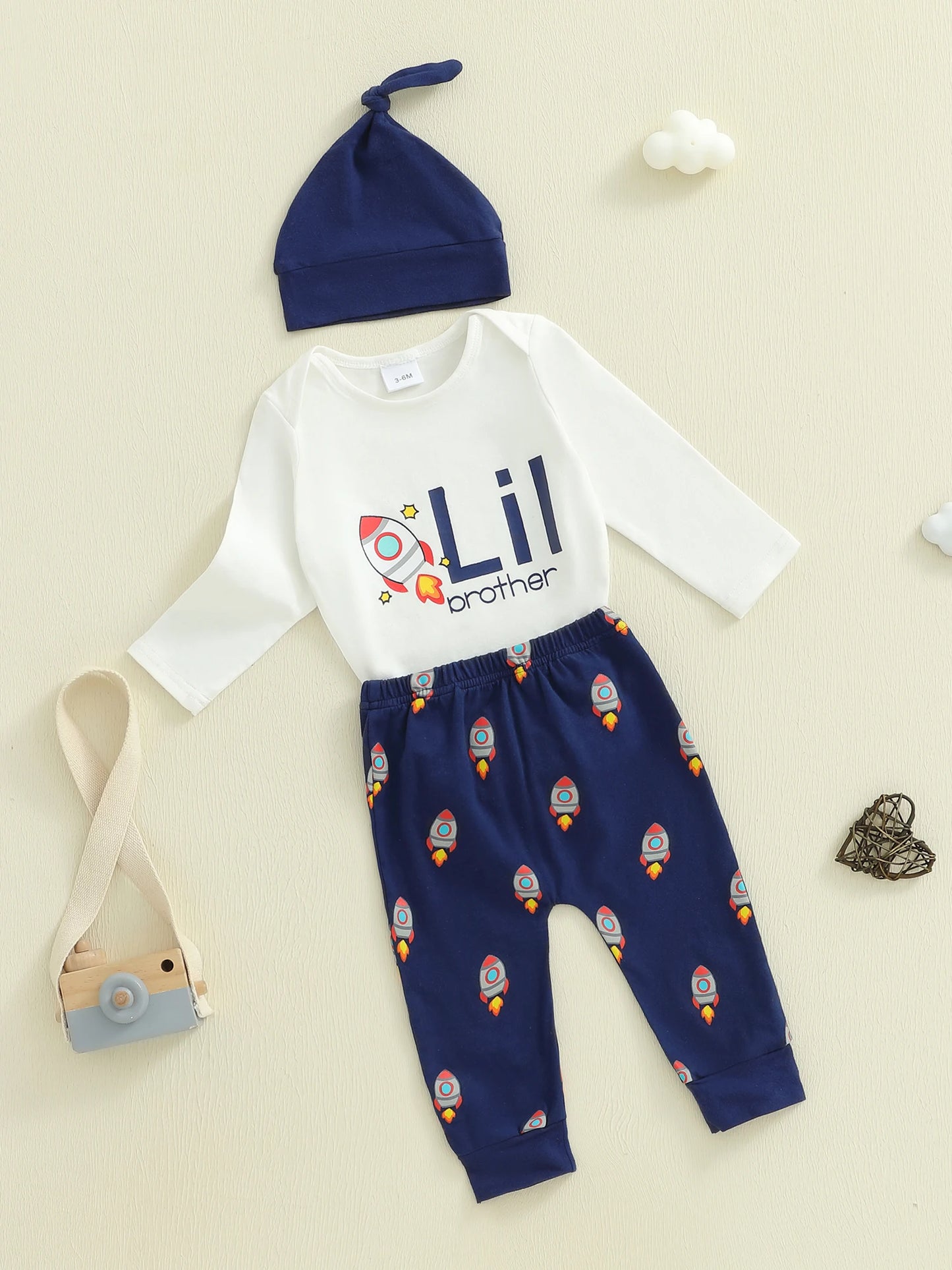 Baby Boys 3-Piece Cartoon Print Outfit Set with Hat (0-6M)