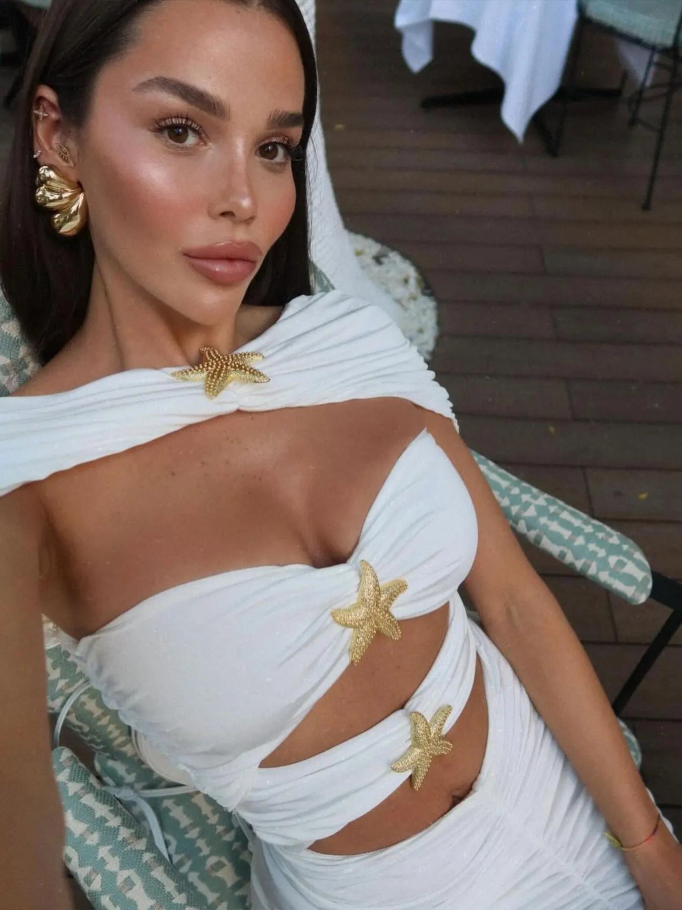 Women's 3Pcs Swimwear with Skirt Cut Out Elegant Cover Up Slim Long Dress