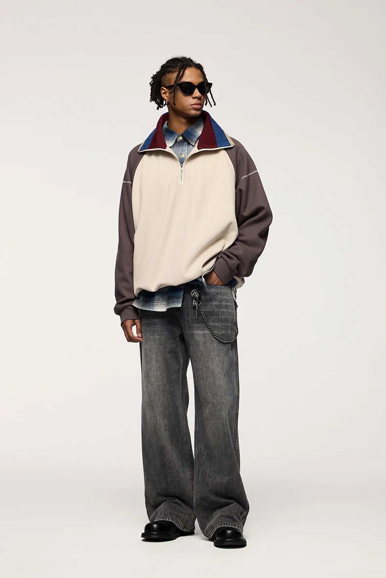 Unisex Retro Washed Jeans Stretch Straight Leg Denim Trousers