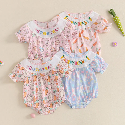 Lovely Baby Easter Romper - Short Sleeve Rabbit Print Bodysuit (0-18M)