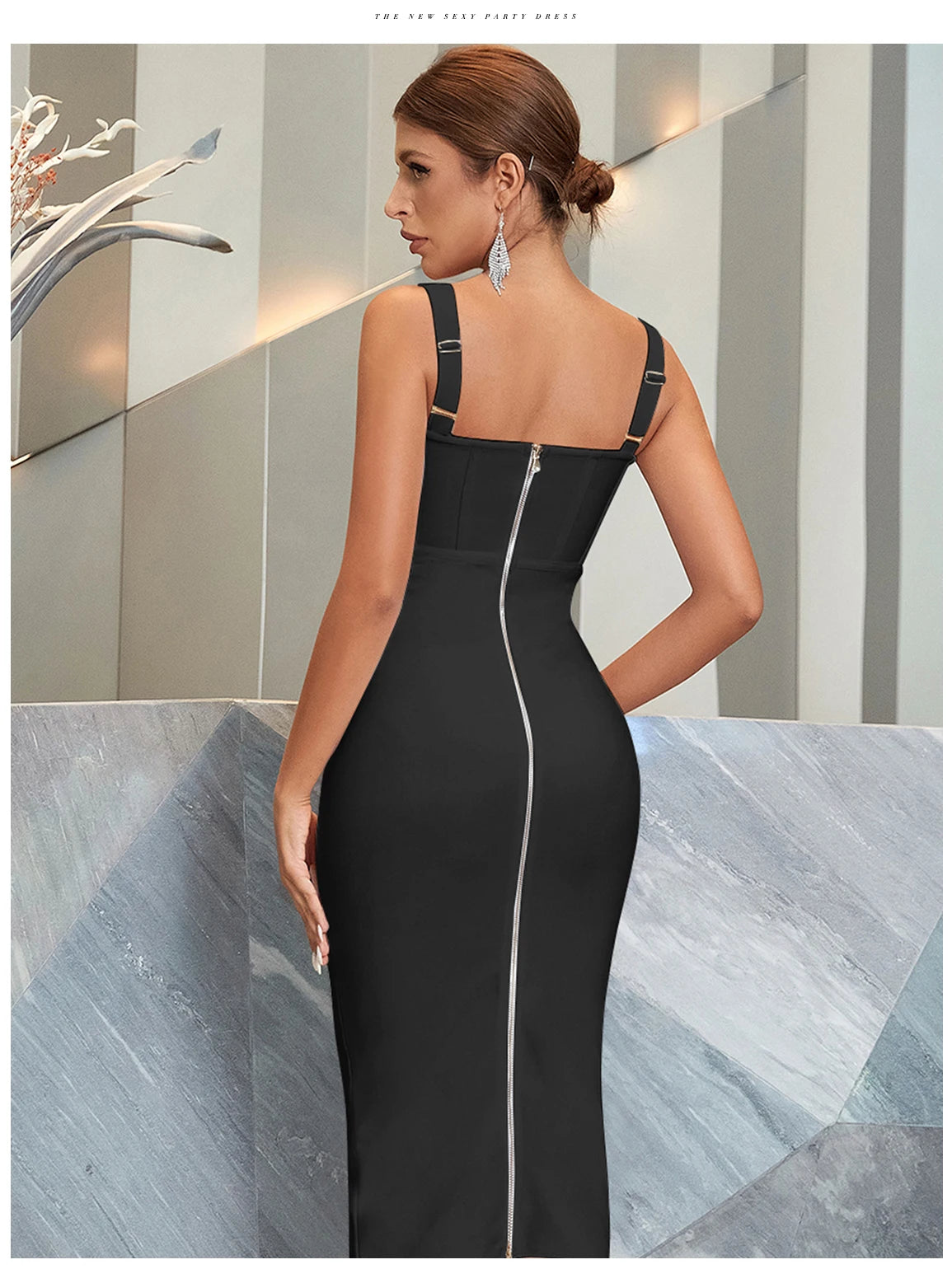 Women's Spaghetti Strap Midi Club Bandage Sleeveless Party Summer Dress