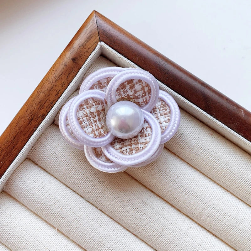 Handmade Fabric Camellia Flower Brooch - Pearl Wedding Corsage