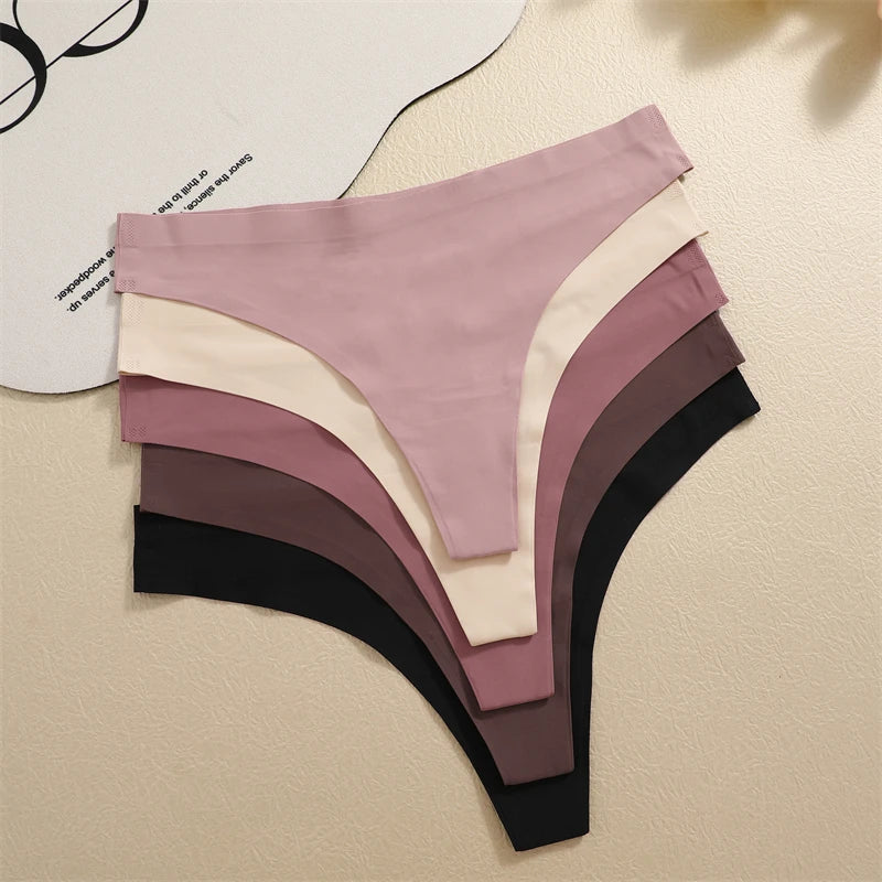 4Pcs Women's Seamless Thongs Breathable Panties Low-Waist Solid Underwear Stretch G-string Invisible T-Back Lingerie