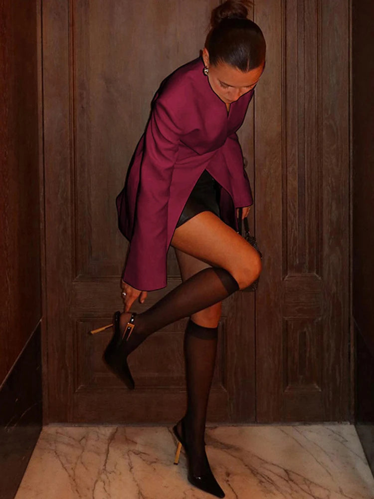 Women's -V Neck Long Sleeve Slit Button Blazer Coat