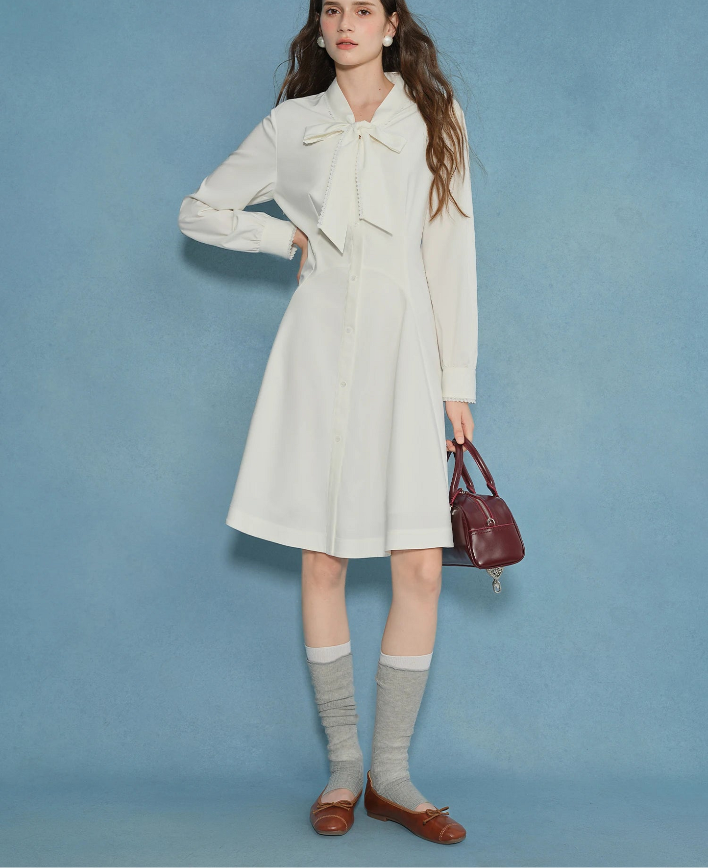 Plus Size Bow Lace Draped Collar Blouse Dress - White Cocktail Dress