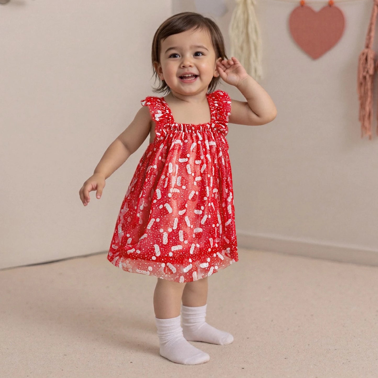 Toddler Girls' Christmas Tulle Dress - Santa Hat Print Sleeveless A-Line Party Dress