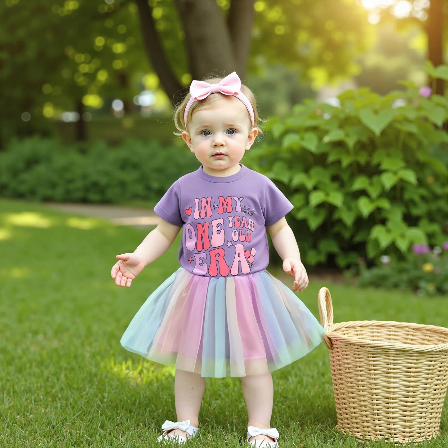 Baby Girls Birthday Clothes Sets 0-18M Short Sleeve Crown Letter Print Tops + Lace Tutu Skirt