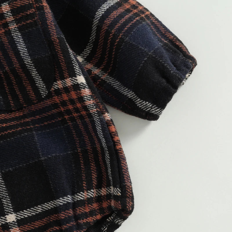 0-24M Infant Baby Boys Gentlemen Romper - Long Sleeve Turn Down Collar Plaid Printed Jumpsuit