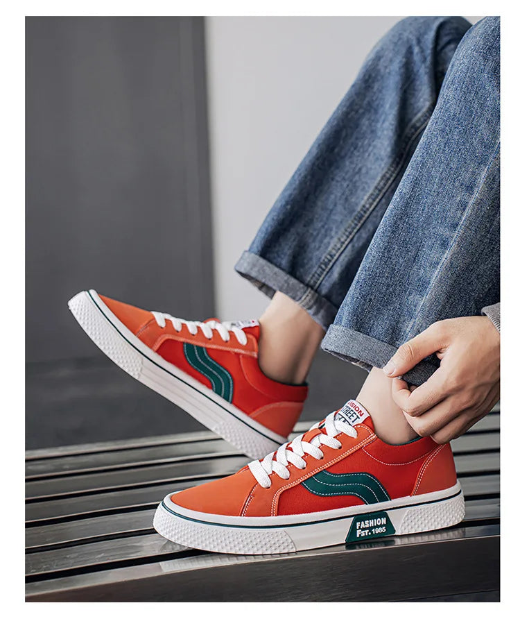 Men's Canvas Skateboard Sneakers - Lace-Up Casual Trainers