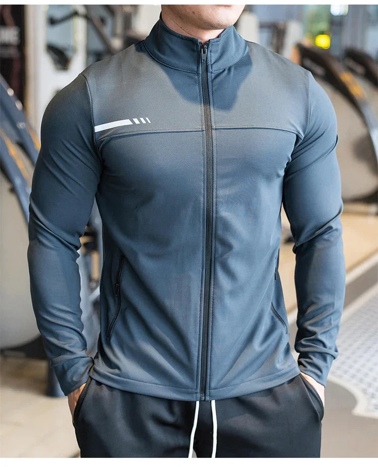 Men's Gym Fitness Running Sport Jacket Outdoor Workout Training Zipped Long Sleeve Shirt