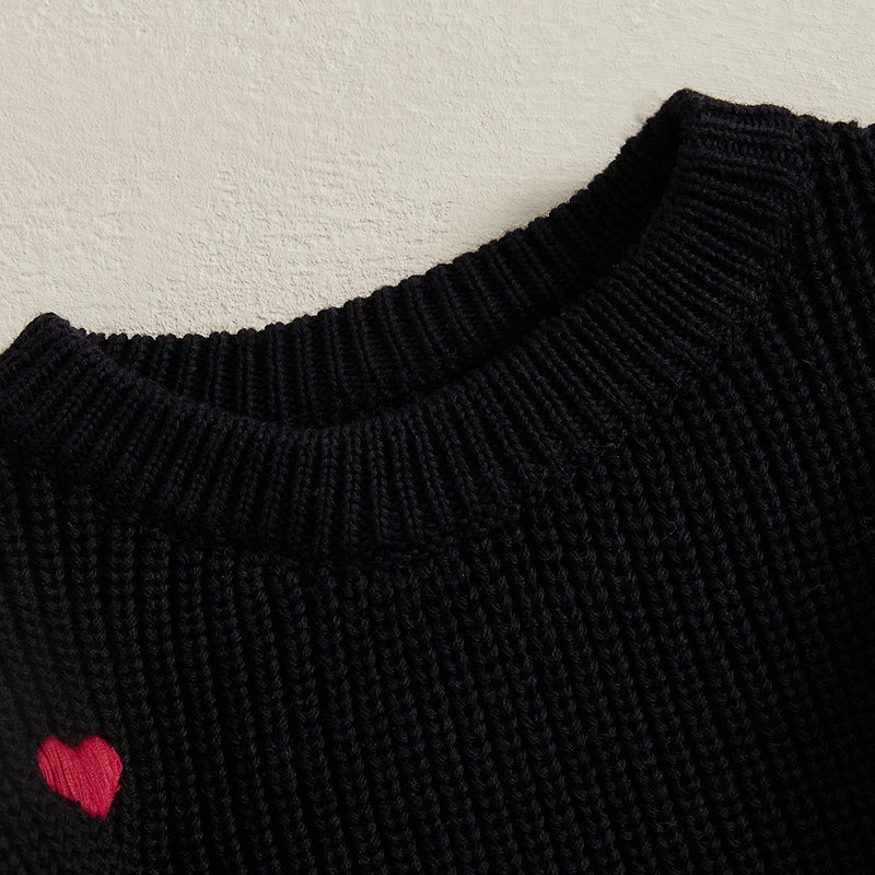 Newborn Baby Girl's Sweater Romper - Heart Knit Long Sleeve Jumpsuit for Valentine's