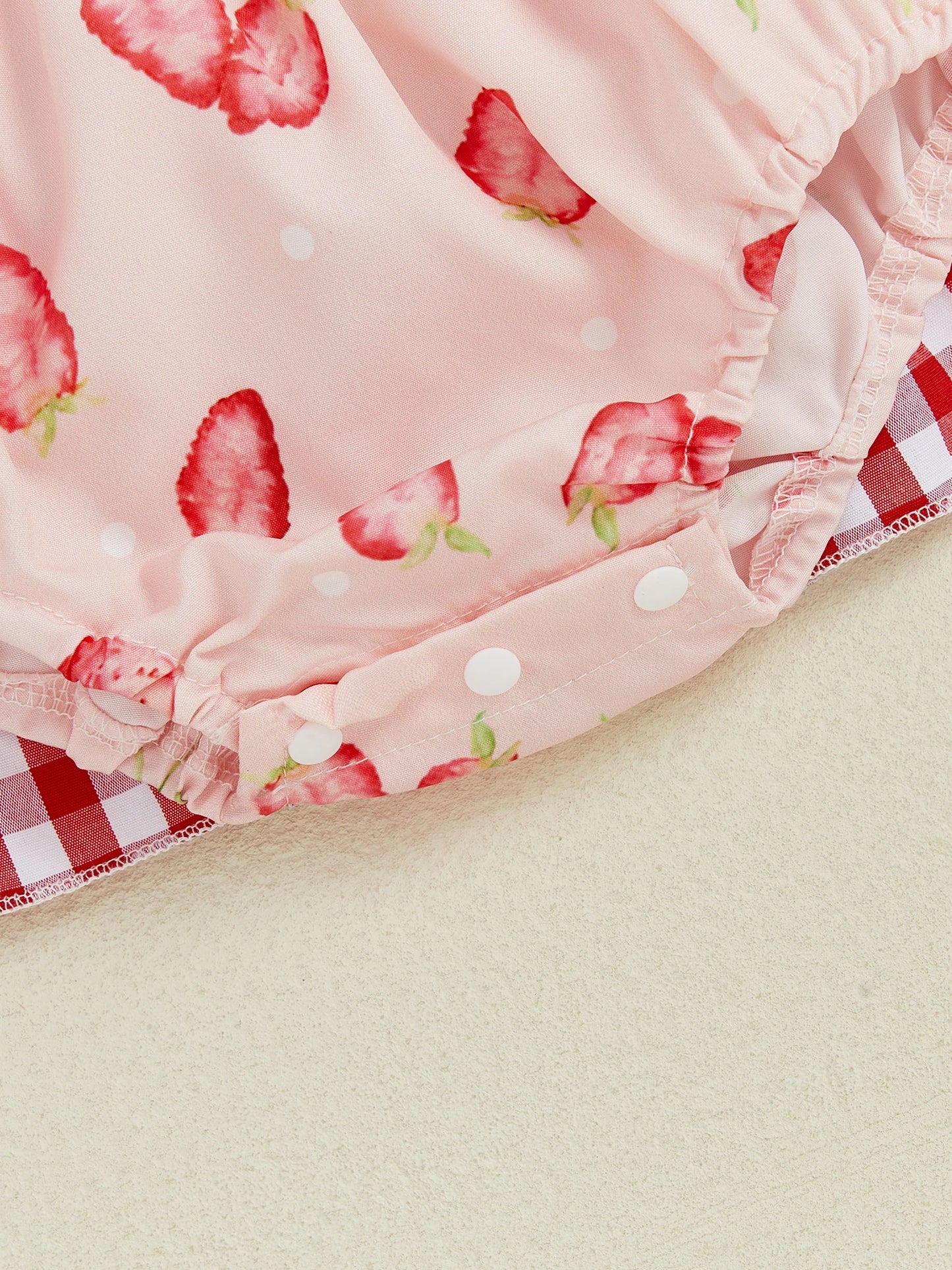 Baby Girls Strawberry Plaid Romper Dress - Flutter Sleeve Summer Jumpsuit (0-24M)