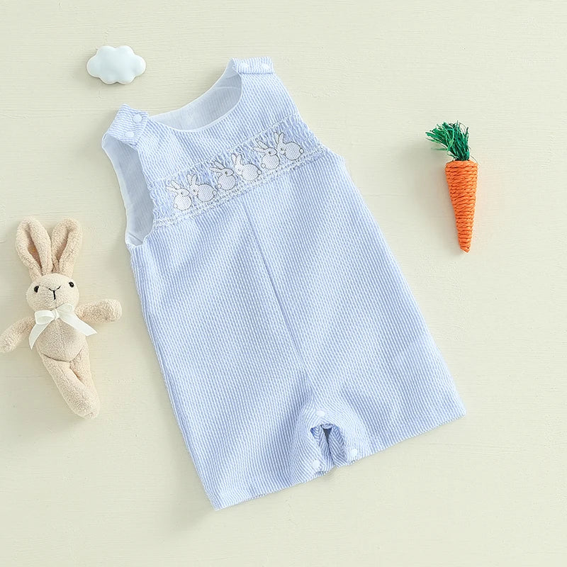 Lovely Baby Easter Romper - Sleeveless Bunny Embroidery Jumpsuit (0-18M)