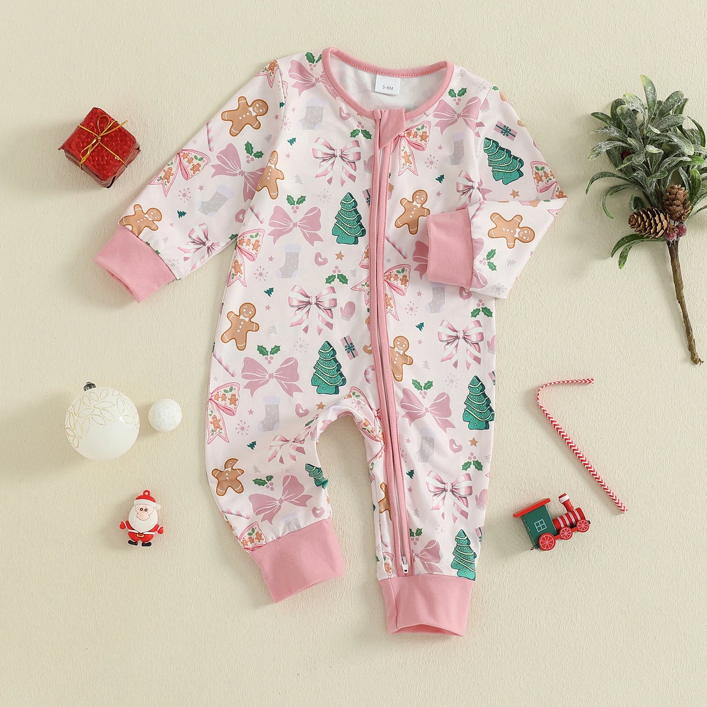 Baby Christmas Romper - Xmas Print Zipper Jumpsuit