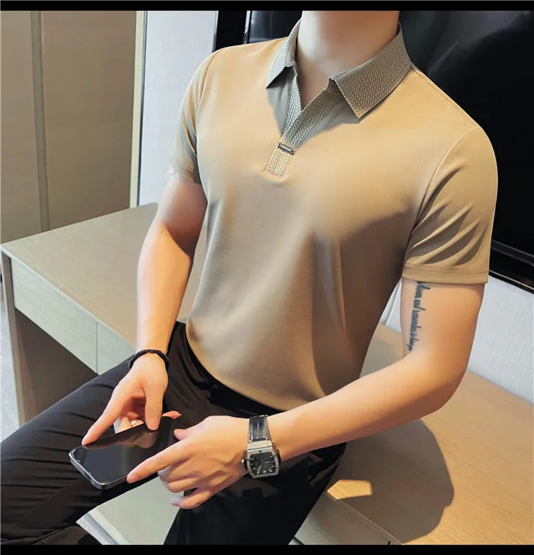 Men's Summer Slim Fit Casual Short Sleeve Style Turn Down Collar Polo Shirt