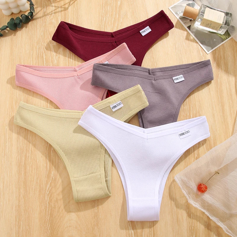 Women's 4Pcs Cotton Breathable Underwear Panties Low-Waist Waffle G-string Stretch Briefs Soft Lingerie