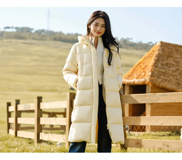 Women's Long Down Jacket - Three-Proof Hooded Winter Coat Loose Fit