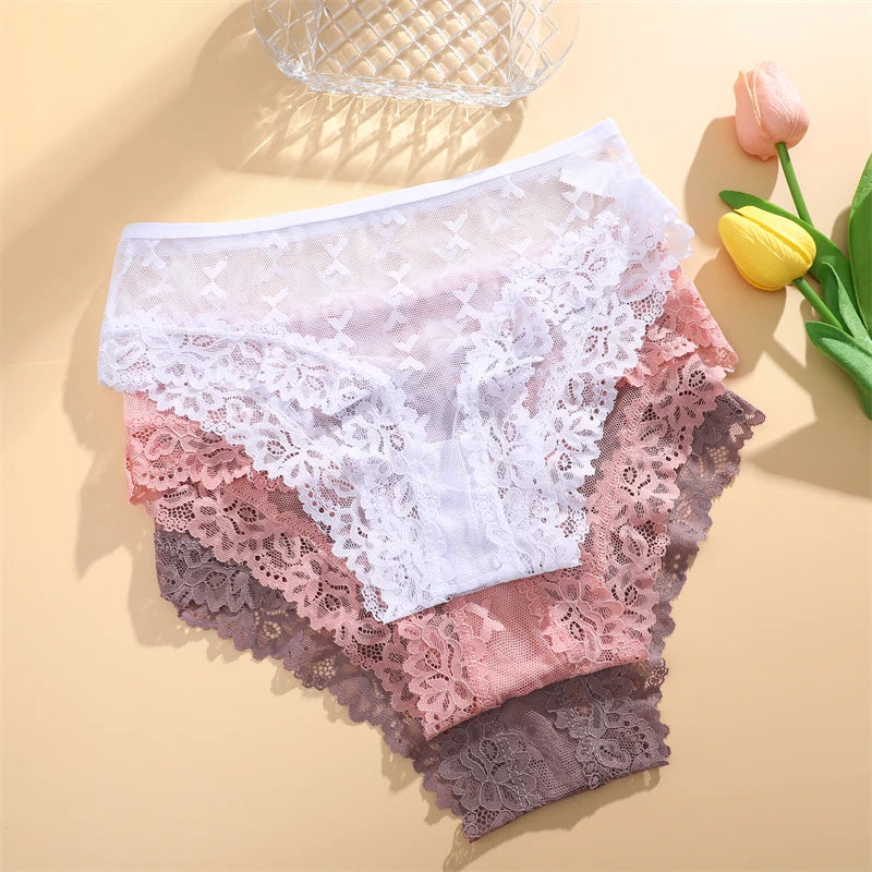 Women's Lace Panties Set - 5 Pack Floral Hollow Out Briefs (S-XL)