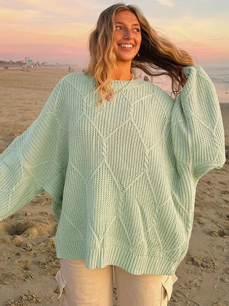 Women's Knitted Loose Casual Round Neck Pullover Versatile Sweater