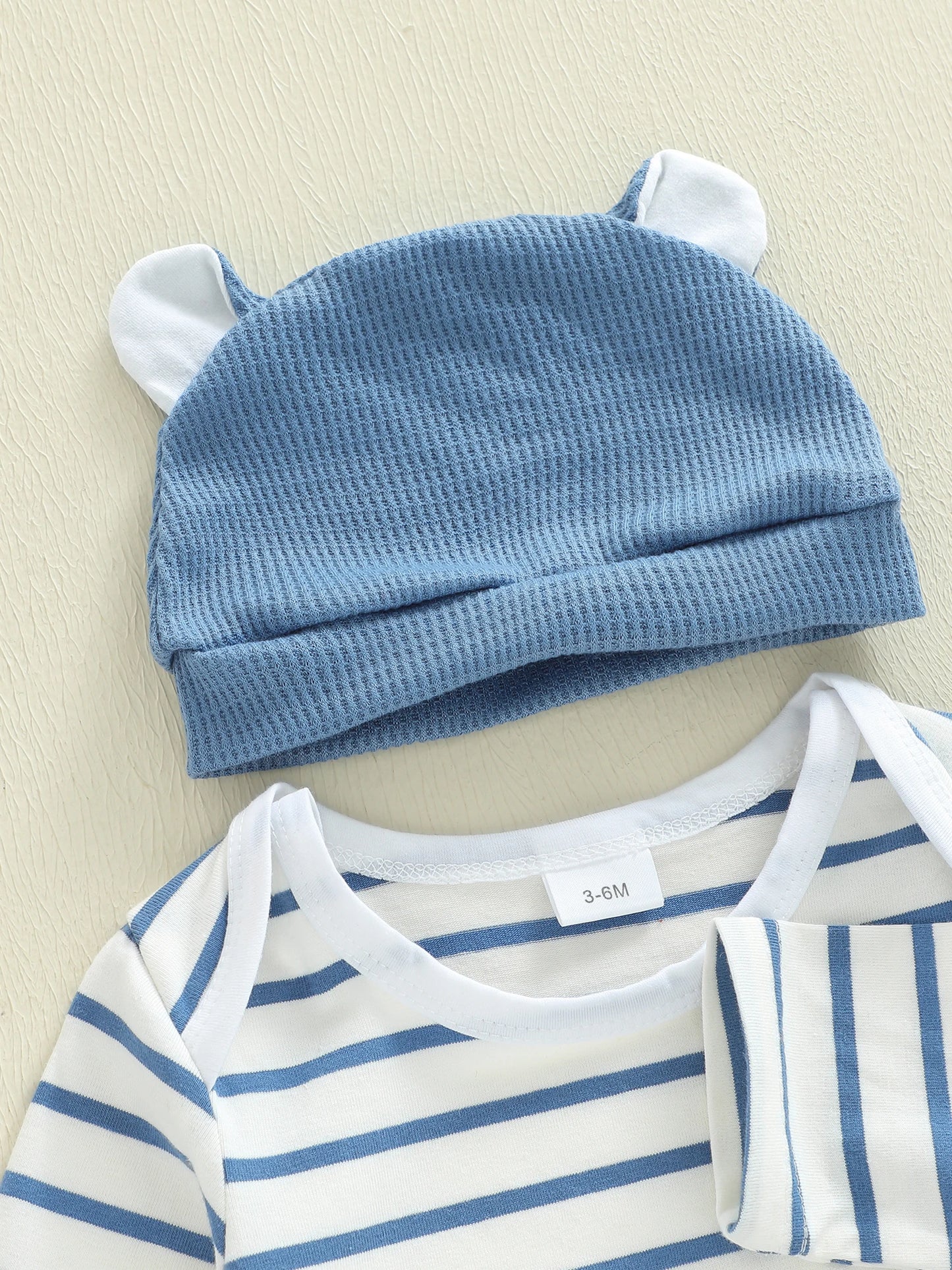 Baby Boys 3-Piece Outfit Set - Striped Romper, Elephant Suspender Pants & Hat