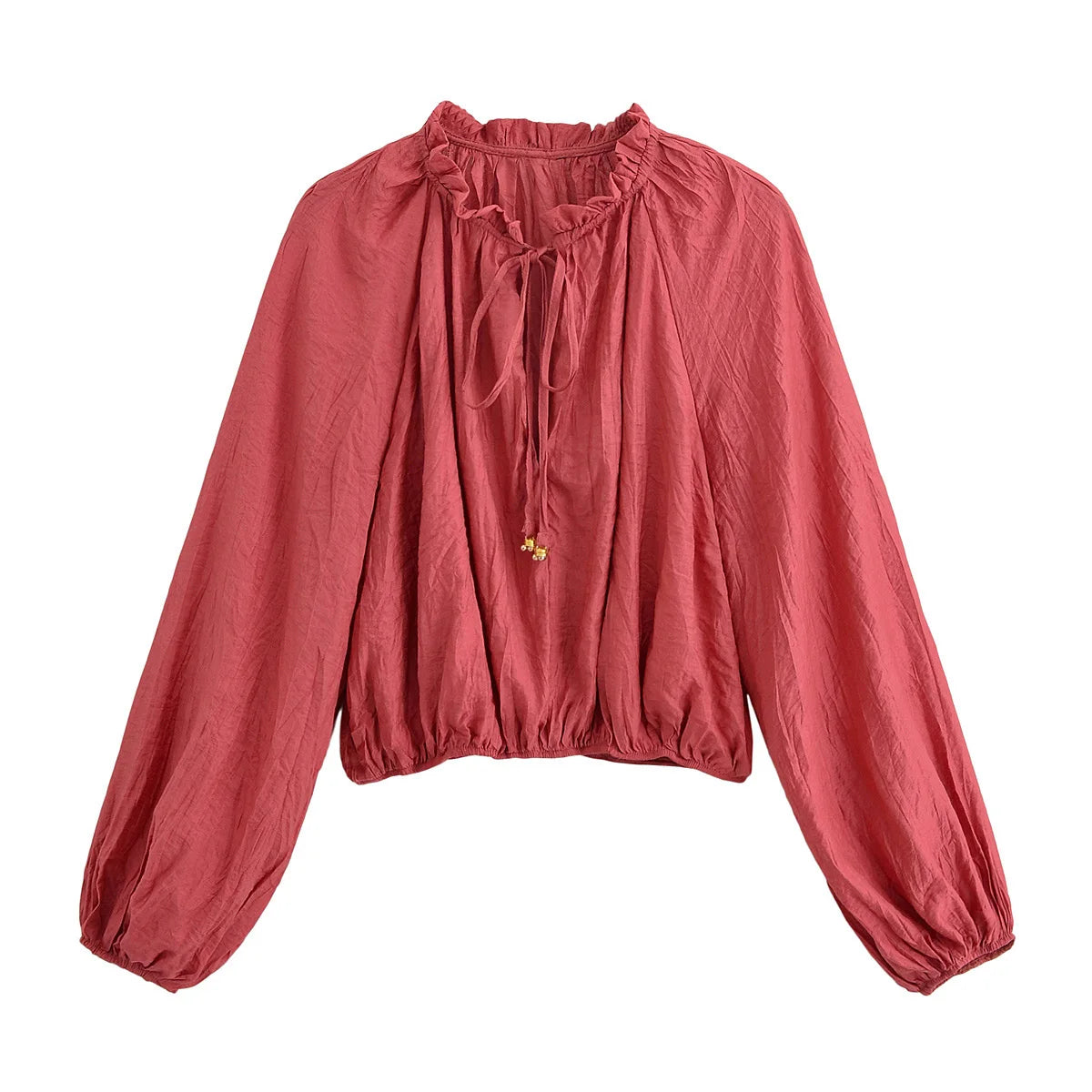 Women's Wrinkle Effect Long Sleeved Short Top Half Skirt Set