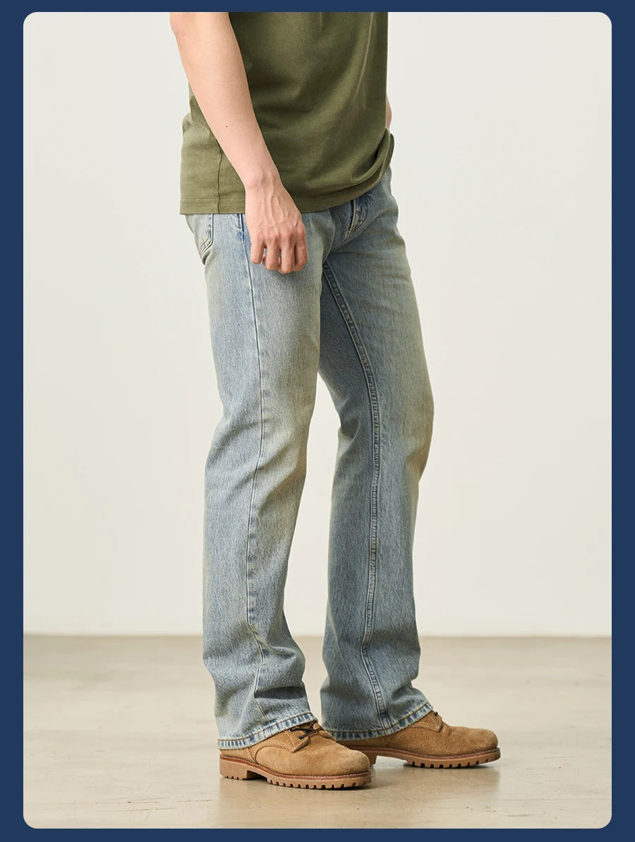 Men's Bootcut Jeans - Vintage Washed Denim with Stretch