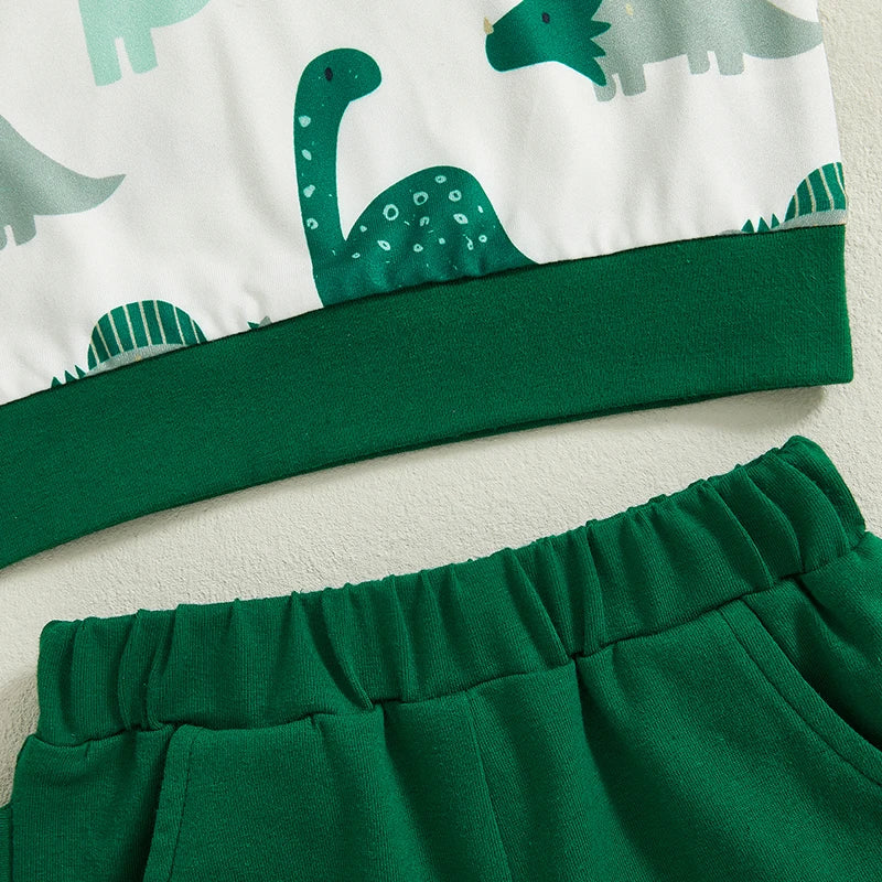 Baby Boys Dinosaur Print Summer Set - Hooded T-Shirt & Shorts (0-3Y)