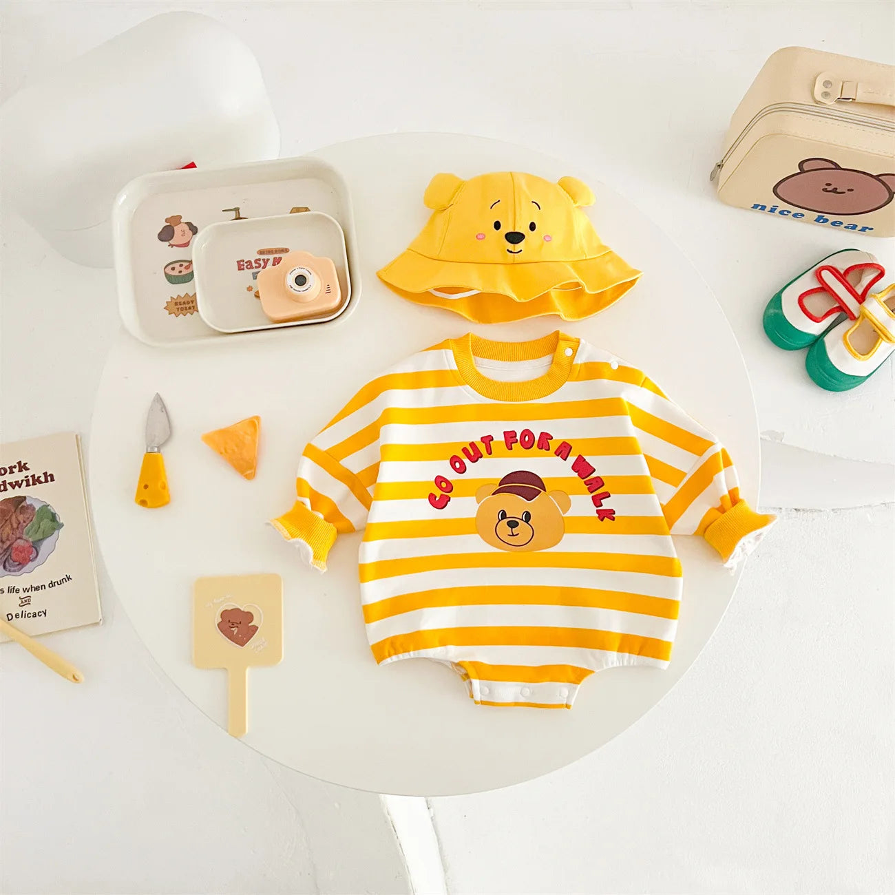 Baby's 100% Cotton Yellow Striped Bodysuit Outfit