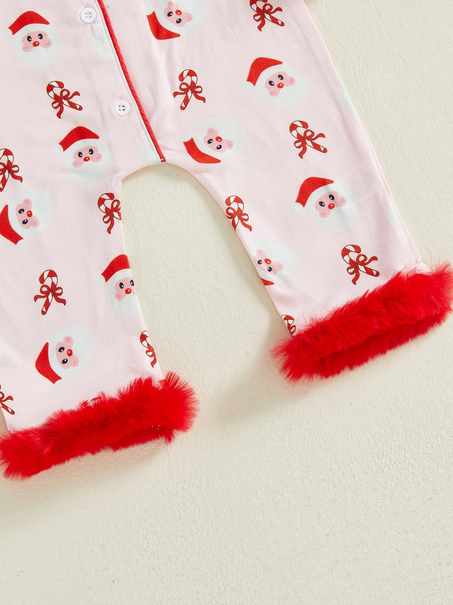 Lovely Baby Girls Christmas Pajama Jumpsuit - Santa Claus & Candy Cane Print (0-24M)