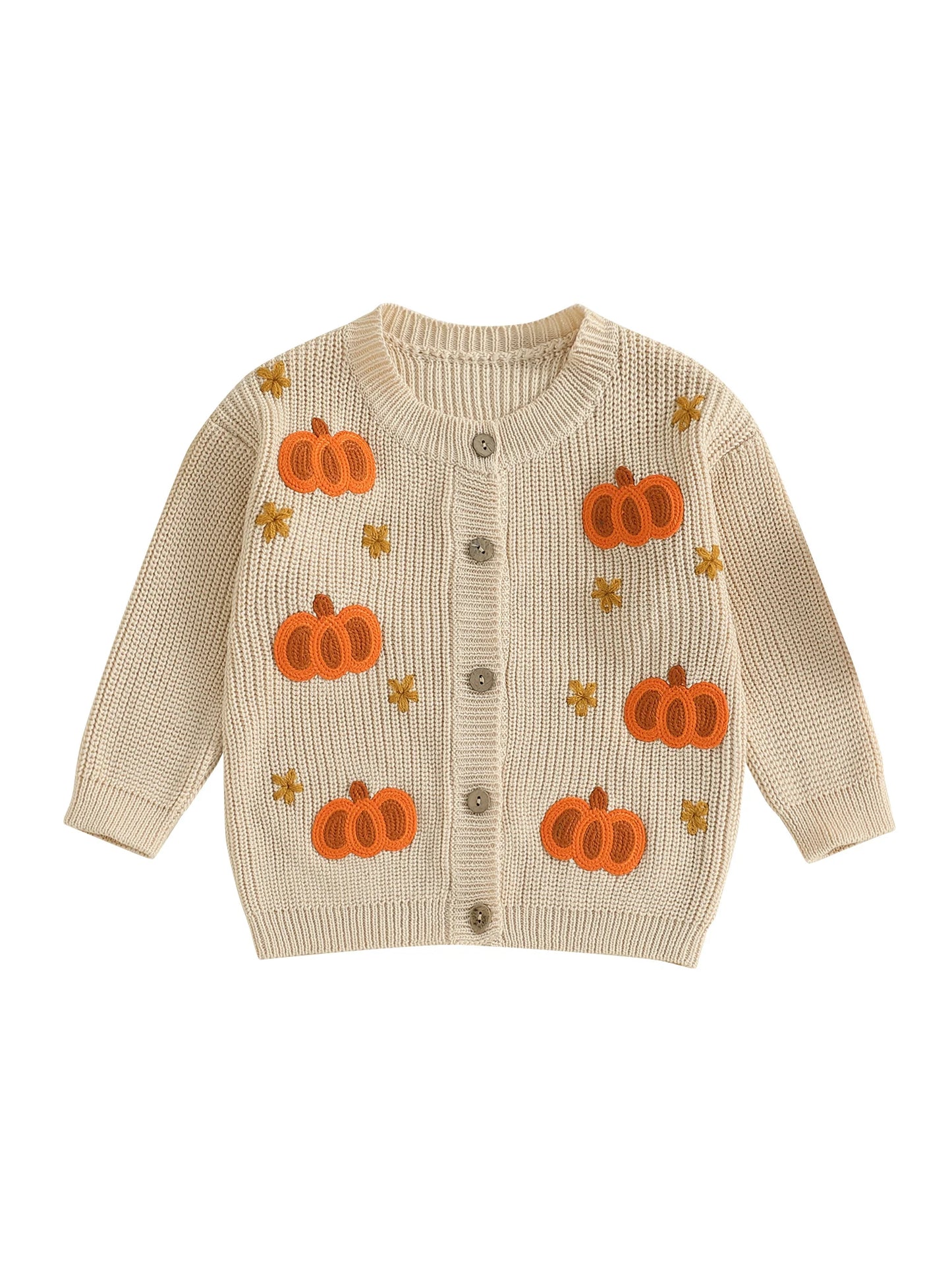 Toddler Halloween Cardigan - Pumpkin Embroidery Button Knit Sweater