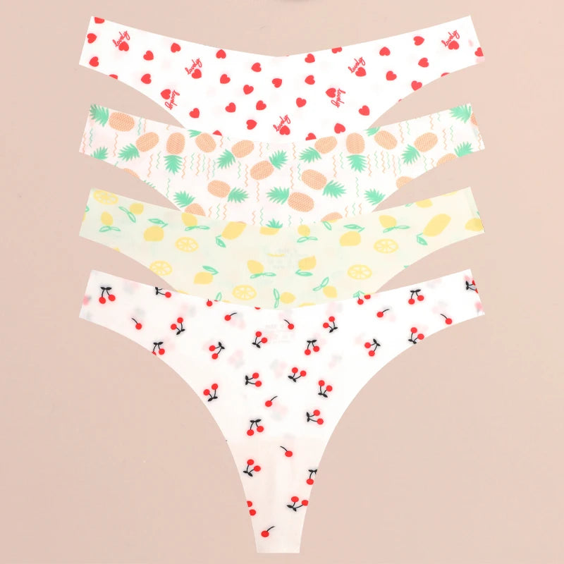 Women's  4Pcs Ultra Soft Underwear Graphic Print Seamless Thongs Stretch Leopard G Strings Comfort Lingerie