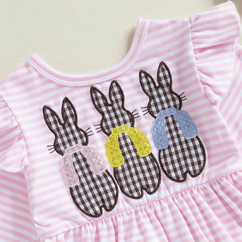 Baby Girls' Easter Spring Romper - Rabbit Embroidery Long Sleeve Striped Jumpsuit