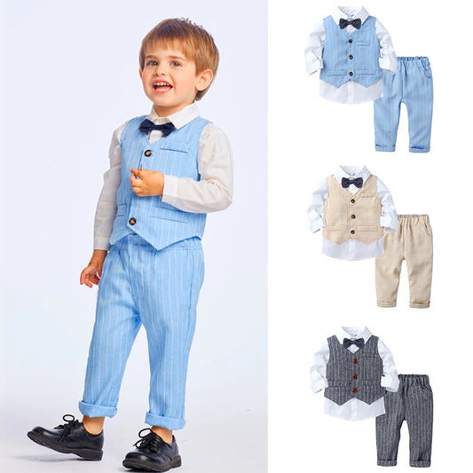 Boy's Children's 3PCS Suit Bow Tie, Shirt Vest and Trousers