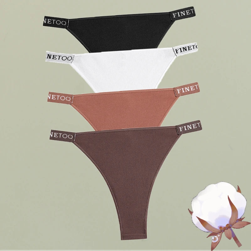4-Pack Cotton Letter Belt Underwear - Women's Low-Waist Breathable Briefs