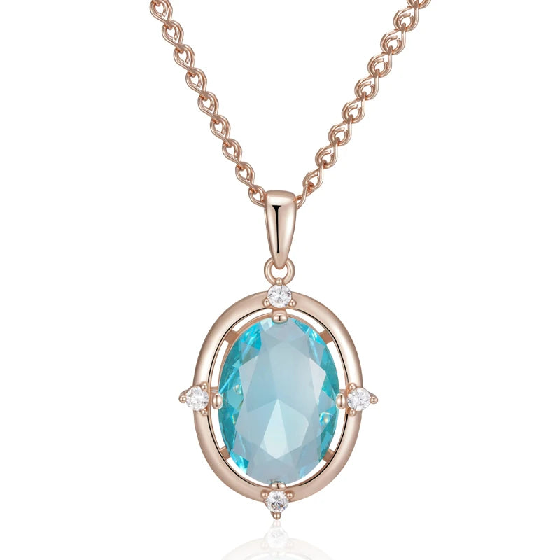 Blue Zircon Bridal Pendant Necklace - Rose Gold Romantic Fine Jewellery