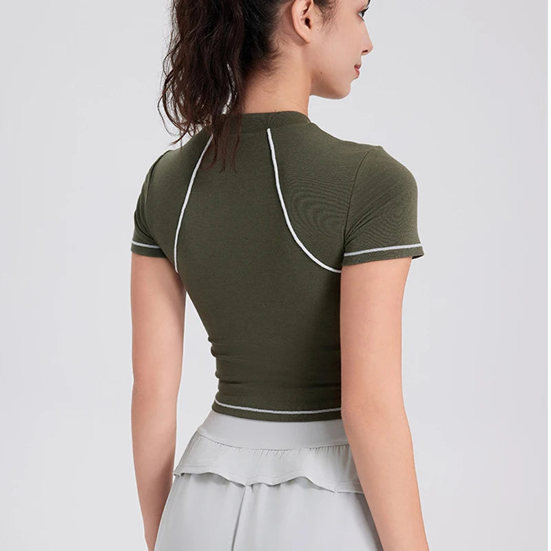Women's Summer Short Sleeve Yoga Breathable Quick Dry Running Crop Top Slim Fit Gym Vest Sportswear Top