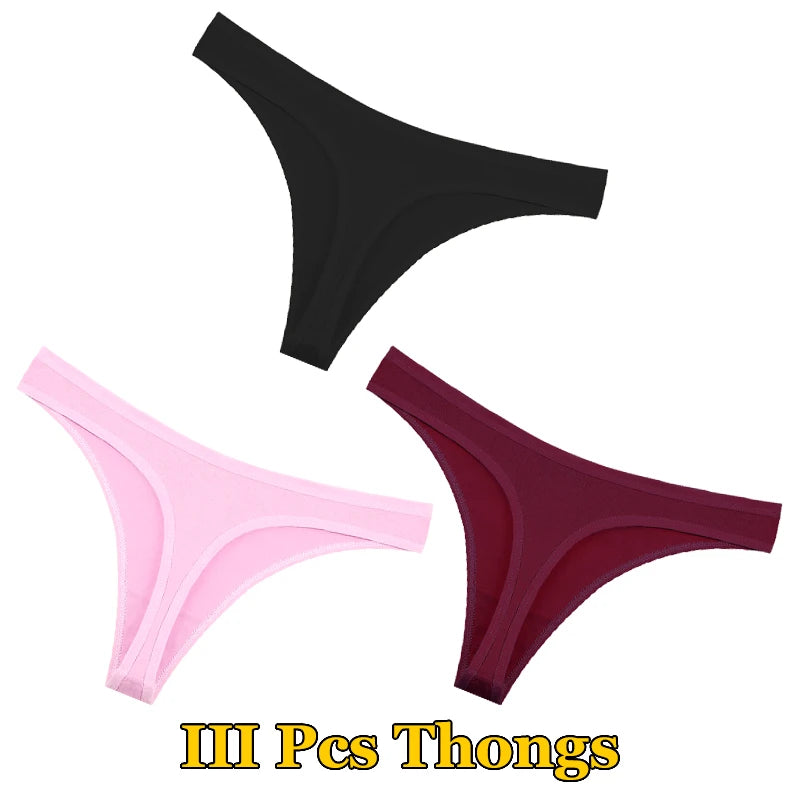 3Pcs Cotton Thongs Pantie Low Waist Comfortable Underwear Breathable G-string Soft Lingerie