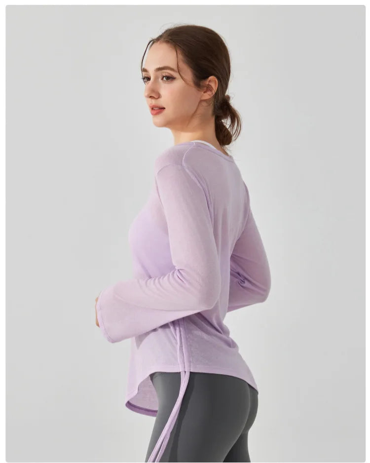 Women's Loose Running Top Long Sleeve Yoga Shirt V-Neckline Workout Blouse Sportswear Workout Clothes